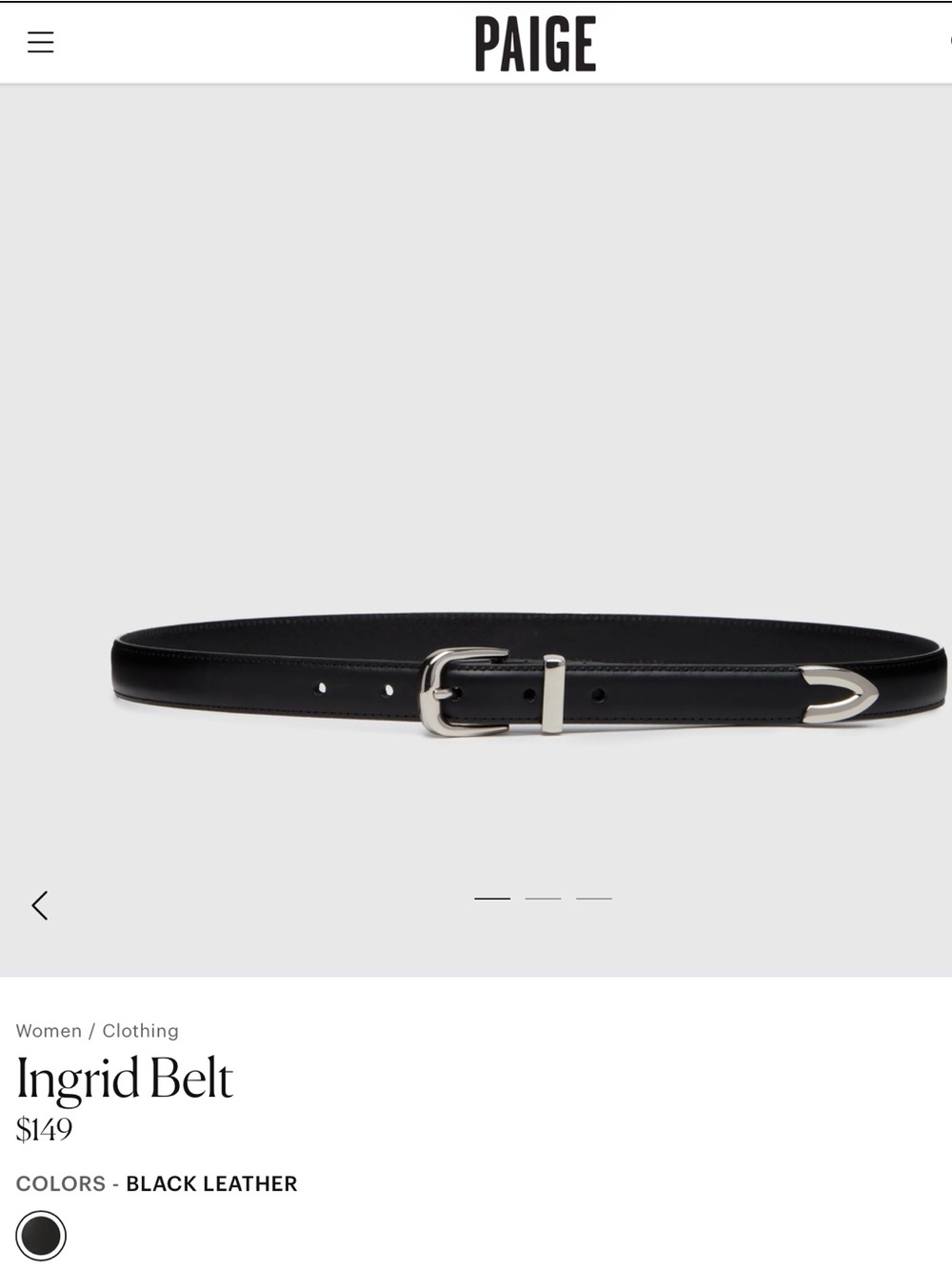 PAIGE Ingrid Black Leather Belt with Silver-Tone Buckle